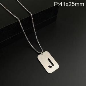 Stainless Steel Letter Necklace - KN227491-WGLB