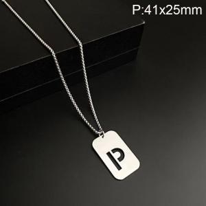 Stainless Steel Letter Necklace - KN227497-WGLB