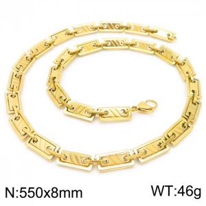 8mm=55cm=Handmade stainless steel rectangular inner buckle diagonal chain, fashionable ins style fashionable gold necklace - KN228527-Z