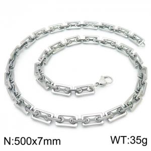 7mm=50cm=Handmade stainless steel rectangular inner buckle small bone chain geometric fashionista DIY neutral silvery necklace - KN228616-Z
