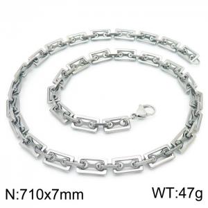 7mm=71cm=Handmade stainless steel rectangular inner buckle small bone chain geometric fashionista DIY neutral silvery necklace - KN228620-Z
