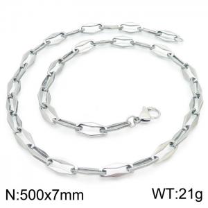 7mm=50cm=Handmade fashion titanium steel hollowed out 7mm rhombus chain design simple neutral silvery necklace - KN228630-Z