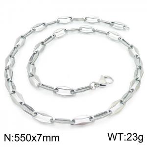 7mm=55cm=Handmade fashion titanium steel hollowed out 7mm rhombus chain design simple neutral silvery necklace - KN228631-Z