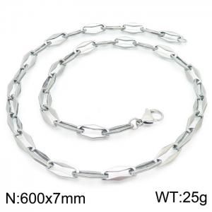 7mm=60cm=Handmade fashion titanium steel hollowed out 7mm rhombus chain design simple neutral silvery necklace - KN228632-Z