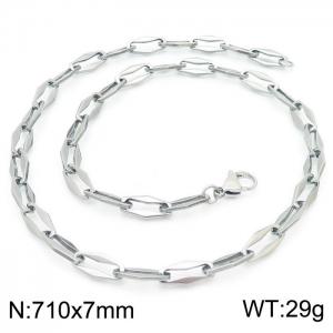 7mm=71cm=Handmade fashion titanium steel hollowed out 7mm rhombus chain design simple neutral silvery necklace - KN228634-Z