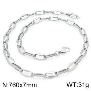 7mm=76cm=Handmade fashion titanium steel hollowed out 7mm rhombus chain design simple neutral silvery necklace - KN228635-Z