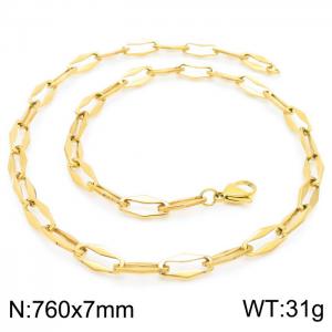7mm=76cm=Handmade fashion titanium steel hollowed out 7mm rhombus chain design simple neutral aureate necklace - KN228642-Z