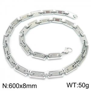 8mm=60cm=Handmade 304 Stainless steel rectangular inner buckle square plate chain DIY geometric neutral silvery necklace - KN228660-Z