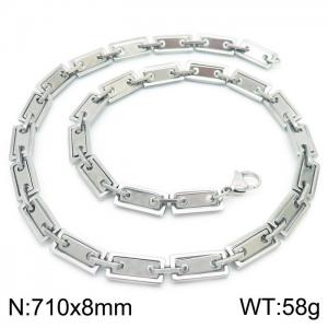 8mm=71cm=Handmade 304 Stainless steel rectangular inner buckle square plate chain DIY geometric neutral silvery necklace - KN228662-Z