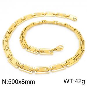 8mm=50cm=Handmade 304 Stainless steel rectangular inner buckle square plate chain DIY geometric neutral aureate necklace - KN228665-Z
