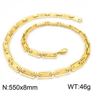 8mm=55cm=Handmade 304 Stainless steel rectangular inner buckle square plate chain DIY geometric neutral aureate necklace - KN228666-Z