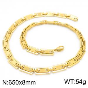 8mm=65m=Handmade 304 Stainless steel rectangular inner buckle square plate chain DIY geometric neutral aureate necklace - KN228668-Z