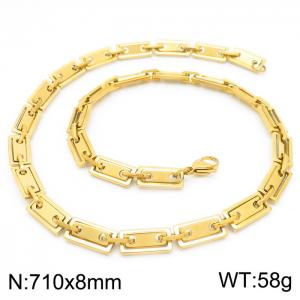 8mm=71cm=Handmade 304 Stainless steel rectangular inner buckle square plate chain DIY geometric neutral aureate necklace - KN228669-Z