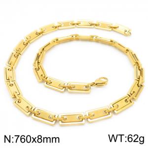 8mm=76cm=Handmade 304 Stainless steel rectangular inner buckle square plate chain DIY geometric neutral aureate necklace - KN228670-Z