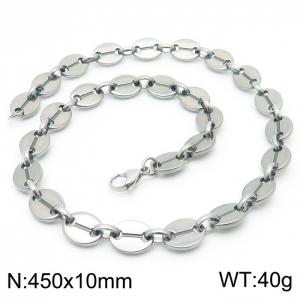 10mm=45cm=European and American Hip Hop Style Handmade 304 Stainless Steel Unisex Silver Coffee Bean necklace - KN228720-Z