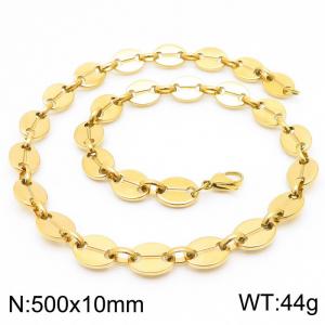 10mm=50cm=European and American Hip Hop Style 304 Stainless Steel Unisex Style aureate Coffee Bean necklace - KN228728-Z