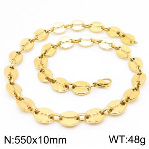 10mm=55cm=European and American Hip Hop Style 304 Stainless Steel Unisex Style aureate Coffee Bean necklace - KN228729-Z