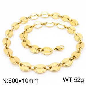 10mm=60cm=European and American Hip Hop Style 304 Stainless Steel Unisex Style aureate Coffee Bean necklace - KN228730-Z