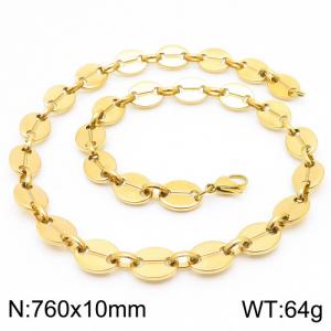10mm=76cm=European and American Hip Hop Style 304 Stainless Steel Unisex Style aureate Coffee Bean necklace - KN228733-Z