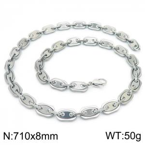 8mm=71cm=European and American fashion jewelry 304 stainless steel men's and women's universal style pig nose silvery necklace - KN228753-Z