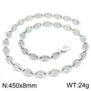 8mm=45cm=Fashion design stainless steel pressure point pig nose chain women's luxury chain silvery necklace - KN228776-Z