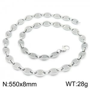 8mm=55cm=Fashion design stainless steel pressure point pig nose chain women's luxury chain silvery necklace - KN228778-Z