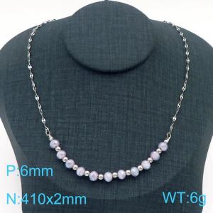 Stainless Steel Stone Necklace - KN229251-Z