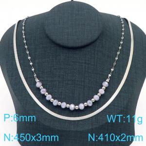 Stainless Steel Stone Necklace - KN229255-Z