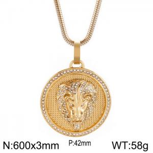 European and American hiphop stainless steel round brand necklace personality diamond lion head male pendant necklace - KN230168-K