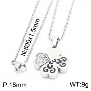 Personalised silver hollowed out lucky straw four petals necklace zircon heart gift stainless steel square pearl chain jewelry - KN230632-KFC
