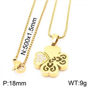 Personalised 18k gold plating lucky straw four petals necklace zircon heart gift stainless steel square pearl chain jewelry - KN230633-KFC