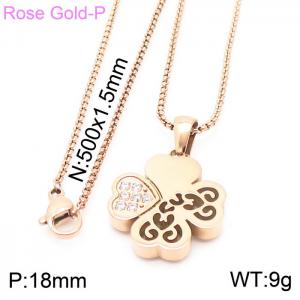 Personalised rose gold plating lucky straw four petals necklace zircon heart gift stainless steel square pearl chain jewelry - KN230634-KFC