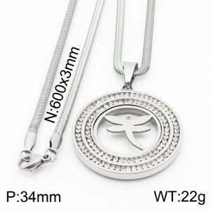 Stainless steel 600x3mm snake chain with dragonfly shiny crystal  circle pendant trendy necklace - KN231462-K