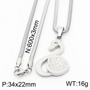 Stainless steel 600x3mm snake chain with shiny crystal swan white mud pendant trendy necklace - KN231468-K