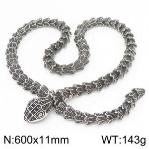 Vintage blackened stainless steel snake necklace for men - KN231482-KJX