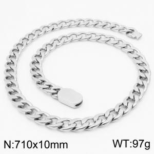 10mm Stainless Steel Chain Necklace Men's Silver Color Hip Hop Jewelry Gift - KN231509-Z