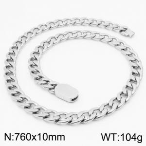 10mm Stainless Steel Chain Necklace Men's Silver Color Hip Hop Jewelry Gift - KN231510-Z