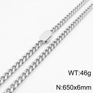 6mm Stainless Steel Cuban Chain Necklace For Women Men Silver Color Hip Hop Jewelry Gift - KN231536-Z