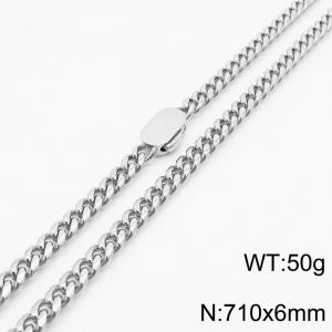 6mm Stainless Steel Cuban Chain Necklace For Women Men Silver Color Hip Hop Jewelry Gift - KN231537-Z