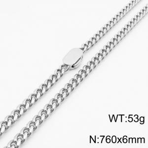 6mm Stainless Steel Cuban Chain Necklace For Women Men Silver Color Hip Hop Jewelry Gift - KN231538-Z