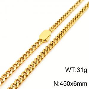 6mm Stainless Steel Cuban Chain Necklace For Men And Women Gold Color Hip Hop Jewelry Gift - KN231539-Z