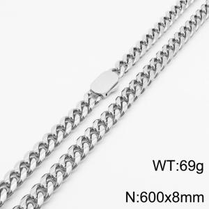 8mm Stainless Steel Cuban Chain Necklace For Women Men Silver Color Hip Hop Jewelry Gift - KN231549-Z