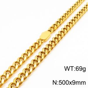 9mm Stainless Steel Cuban Chain Necklace For Women And Men Gold Color Hip Hop Jewelry - KN231554-Z