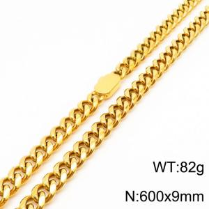 9mm Stainless Steel Cuban Chain Necklace For Women And Men Gold Color Hip Hop Jewelry - KN231556-Z