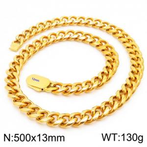 13mm Stainless Steel Cuban Chain Necklace Men's Gold Color Shiny Hip Hop Jewelry - KN231568-Z