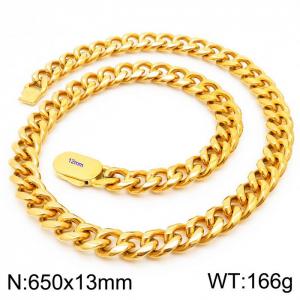 13mm Stainless Steel Cuban Chain Necklace Men's Gold Color Shiny Hip Hop Jewelry - KN231571-Z