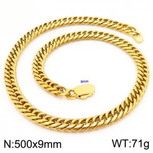 9mm Stainless Steel Cuban Chain Necklace For Men And Women Gold Color Shiny Jewelry - KN231617-Z