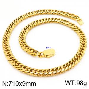 9mm Stainless Steel Cuban Chain Necklace For Men And Women Gold Color Shiny Jewelry - KN231621-Z