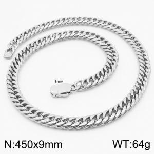 9mm Stainless Steel Cuban Chain Necklace For Men Women Silver Color Shiny Jewelry - KN231623-Z
