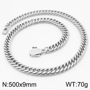 9mm Stainless Steel Cuban Chain Necklace For Men Women Silver Color Shiny Jewelry - KN231624-Z